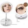 1 miroir de maquillage à LED double face pliable avec loupe et miroir de voyage portable avec lumière LED en plein jour (blanc)