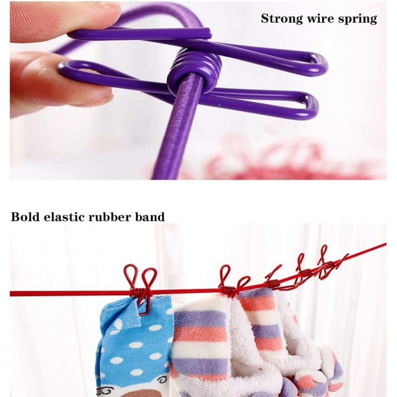 Corde à linge portable, extensible et rétractable avec 12 pinces à linge - Style extérieur - Coupe-vent - Couleur : violet -