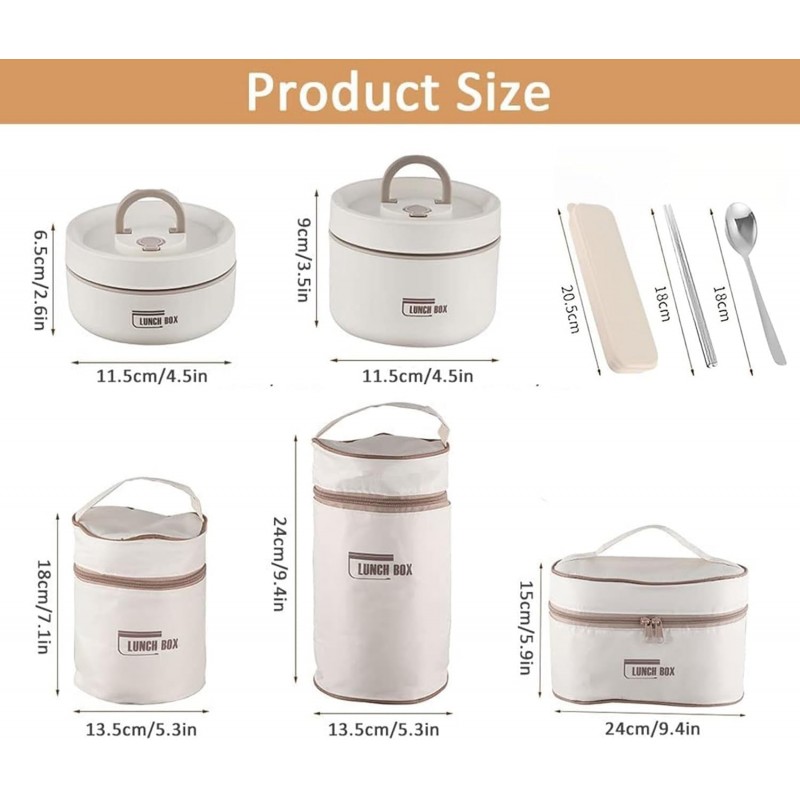 MiZuH Portable Insulated Lunch Container Set, Thermal Lunch Box Bento Box Set, Lunch Box Set with Containers Leakproof Cylinder