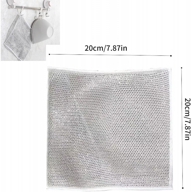 TAPT Chiffon à Vaisselle en Fil Métallique Polyvalents, 20 Pièces Chiffons à Vaisselle pour Humide et Sec, Chiffons à Vaisselle